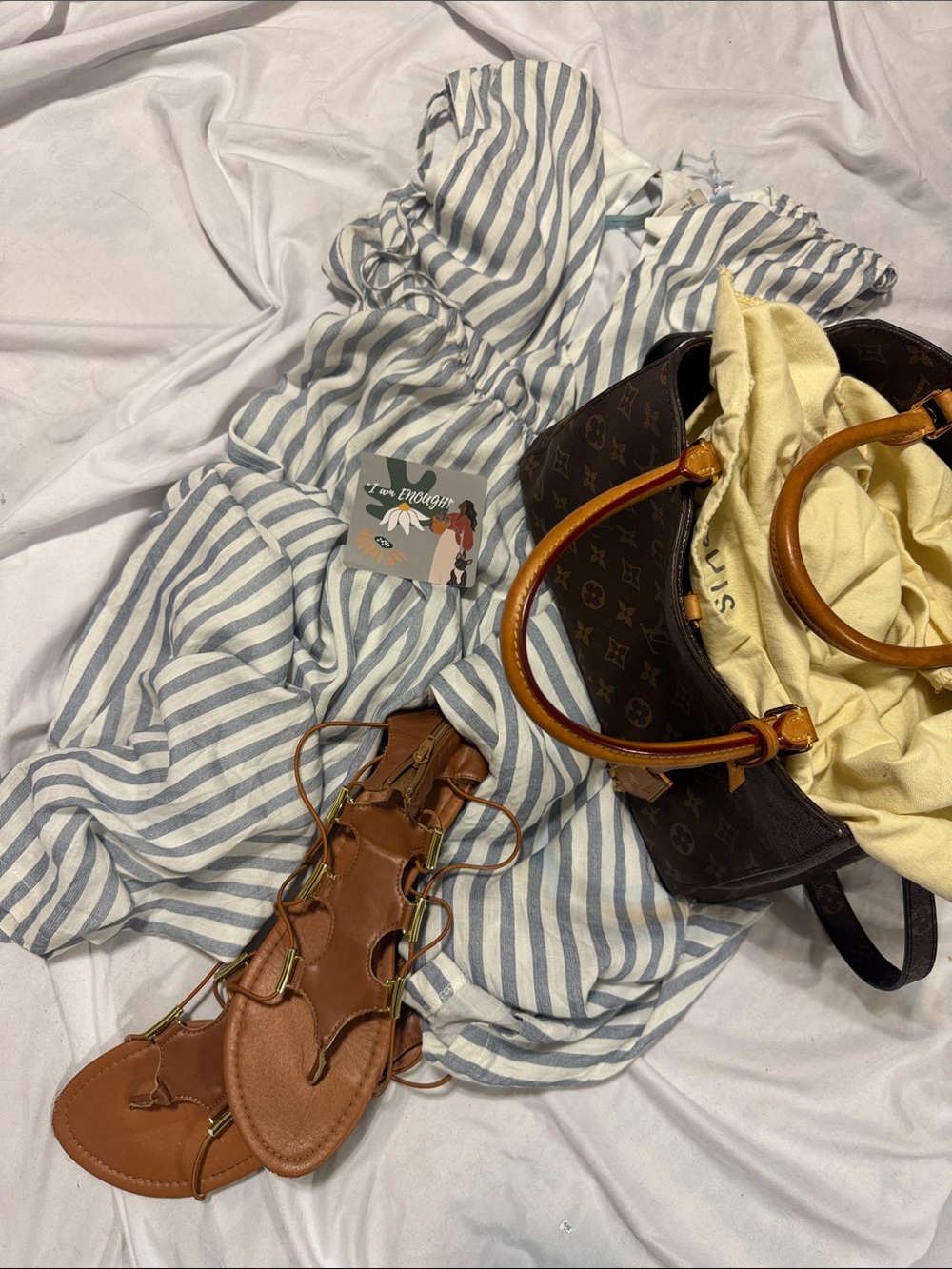 She + Sky Blue and White Striped Jumpsuit